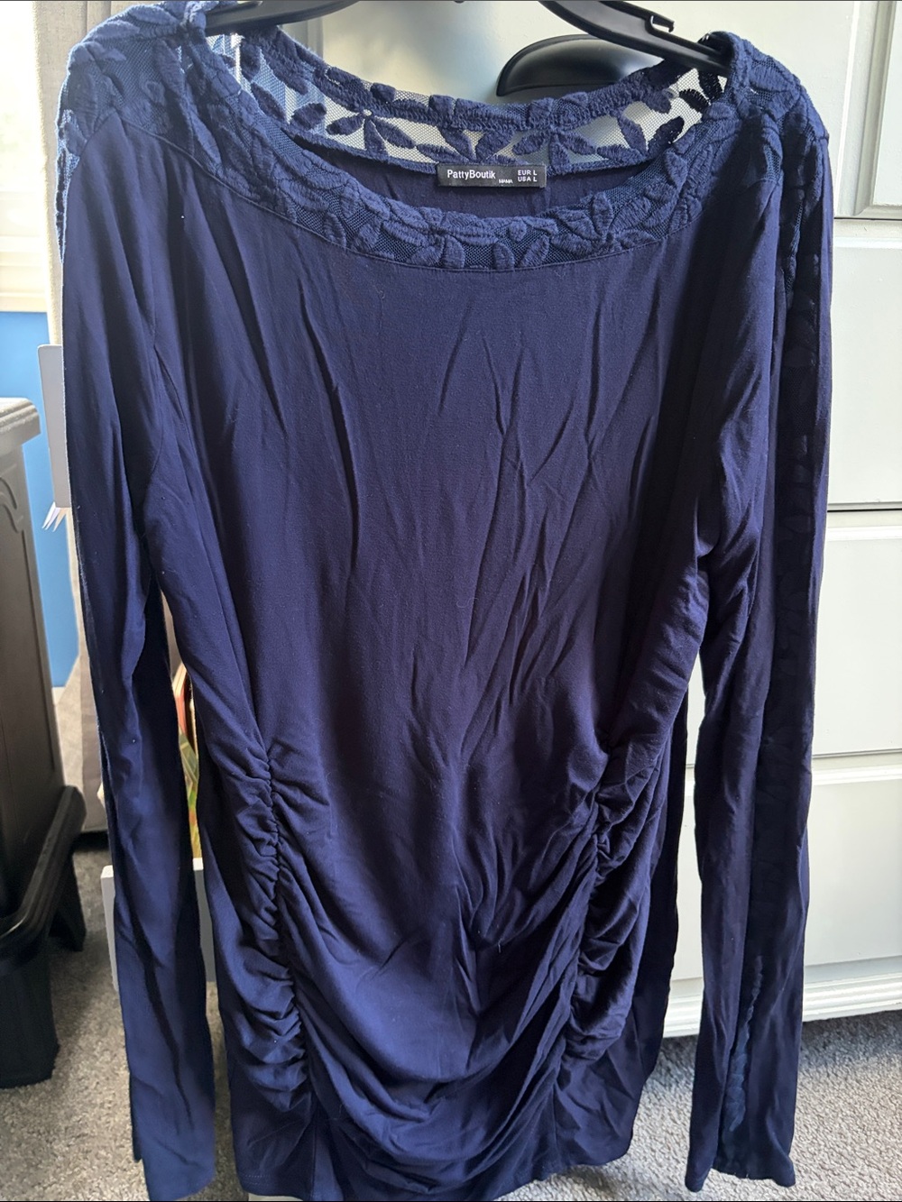 PattyBoutik Navy Blue Maternity Long Sleeve with Crochet Yoke